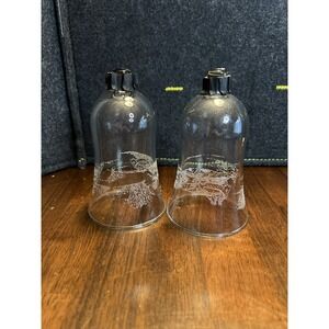 Homco Etched Glass Santa Sleigh Christmas Scene Votive Cup Candle Holder Vintage